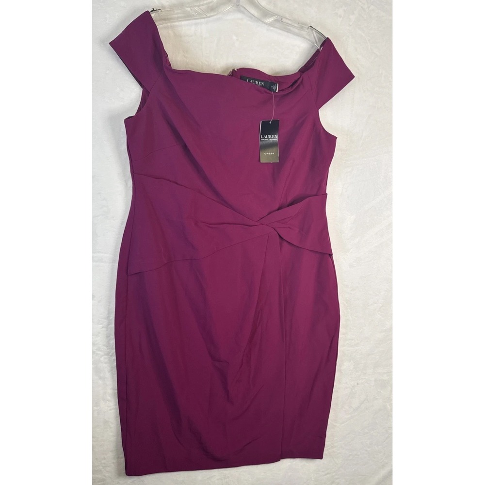 New LAUREN, RALPH LAUREN ' Saran ' Off The Shoulder Cocktail Dress 12 Cranberry